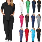 Scrubs Uniform Uniform Simple Solid Color V-neck Short Sleeve Pants Scrubs Nurse Uniform Suit