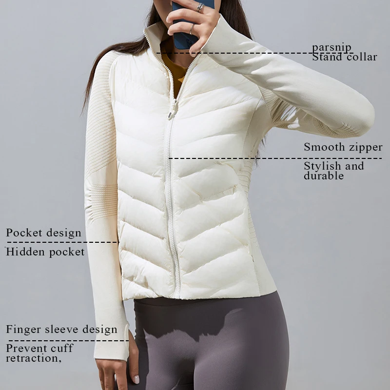 2024 new Slim-fit Windproof Warm Winter Coat Outdoor Sports Yoga White Goose Down Jacket Lulu Ski Suit Outdoor Running Jacket