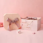 Pink Gift Box Custom Pink Folding Luxury Square Gift Packaging Box With Ribbons