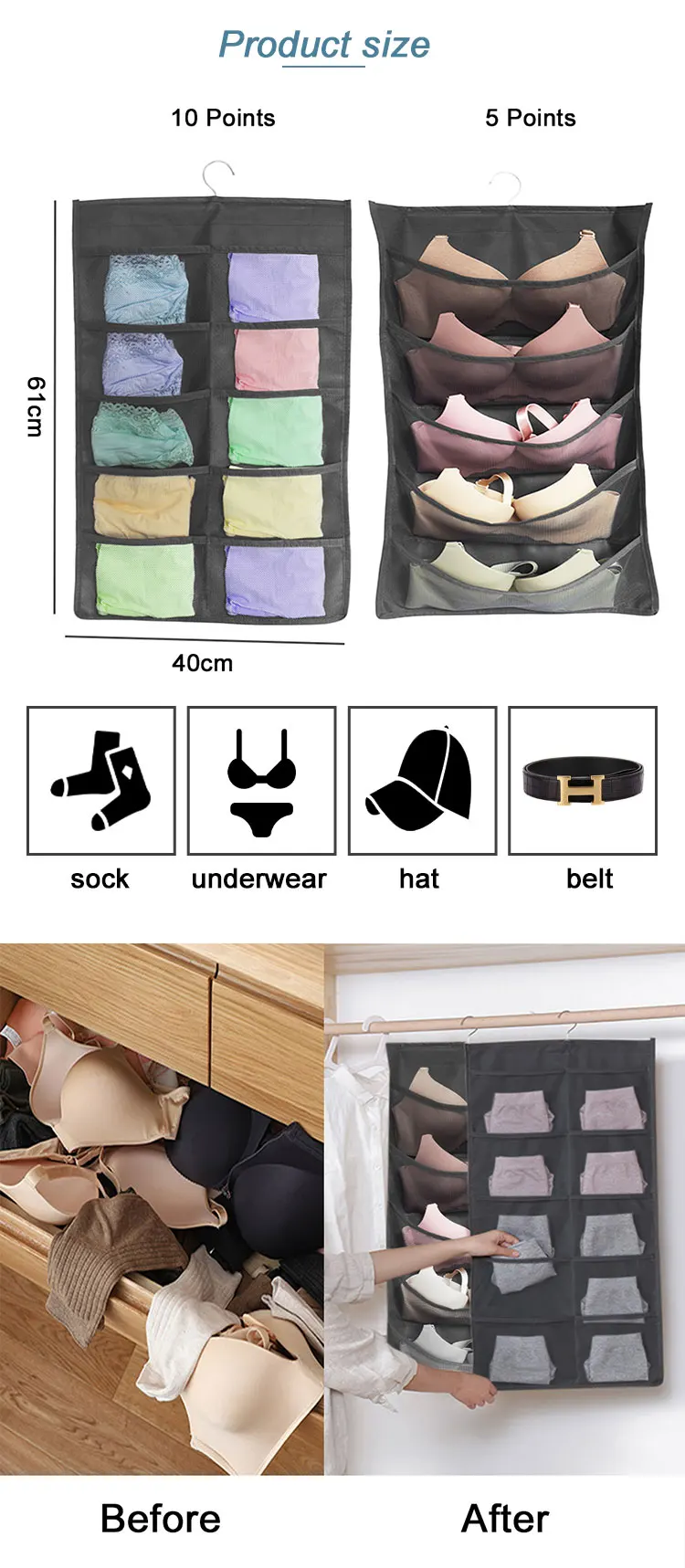 Wholesale Underwear Organize Underwear Mesh Hanging Closet Bags For Socks And Bras