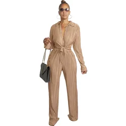 Wholesale Loose Women Sets Solid Wide Leg Pants 2 piece Set Casual Button Outfits Fall 2023 Women Clothes with Flare Pants