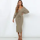 Dress Knitted DR030 2021 Slim V Neck Wool Dress Autumn And Winter Casual Dress Women Clothing Knit Dress