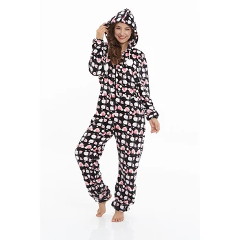 New Design Flannel Long Sleeve Hooded Onesie Pajamas For Girl