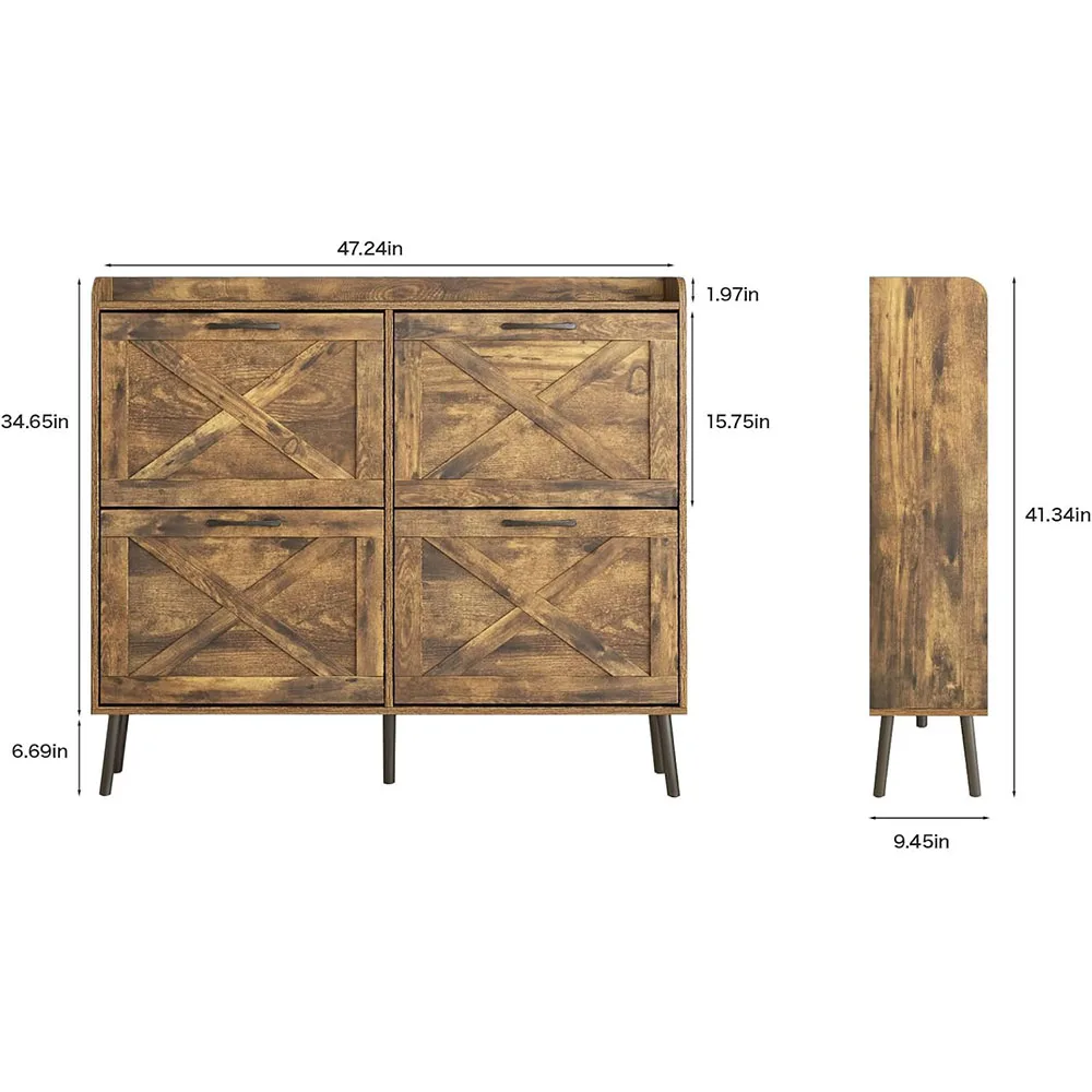 Modern 4-Drawer Freestanding Shoe Cabinet Large Wooden Narrow Shoe Rack with Metal Drawers Bracket manufacture