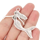 Silver Pendants Tibetan Silver Mermaid Charms Pendants For Necklace Jewelry Making Accessories 59x32mm