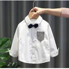 Mysweeby 2021 Custom Wholesale Hot Sale New Design Fashion Boy's Long Sleeve Shirt Bow Pocket Decoration Boys Kid Shirt