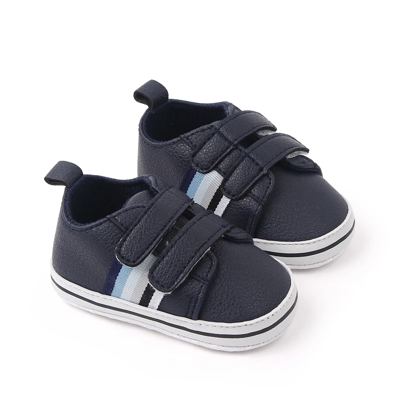 Spring and Autumn 0-1 Year Old Baby Boy Solid Color Striped Soft Soled Casual Toddler Shoes details