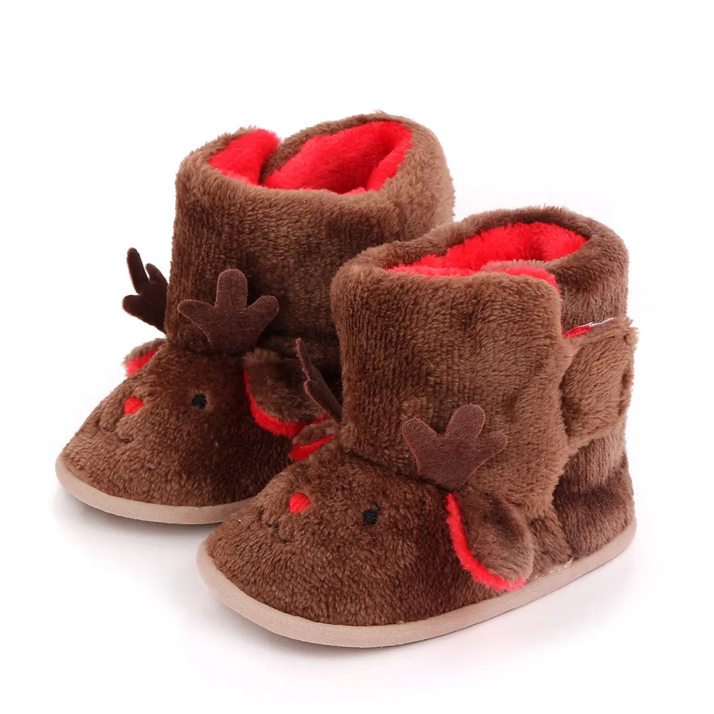 Winter Fluffy High Tube Warm Cotton Boots Baby Christmas Cute Cartoon Moose Toddler Shoes details