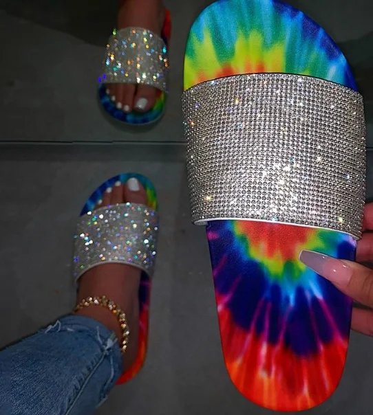 rhinestone tie dye slides