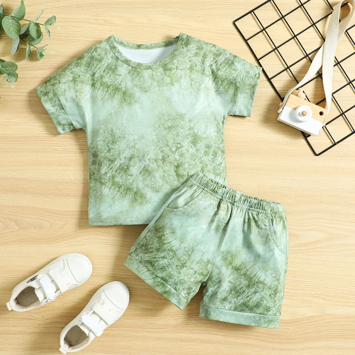 New fashion summer children tie-dye outfits girl's sports suit biker shorts set casual two-piece clothing set for girls