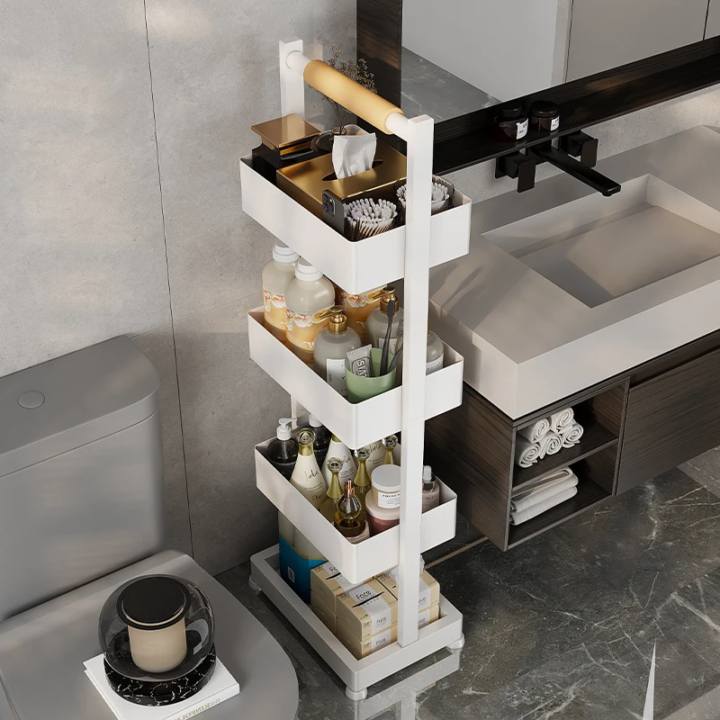 4 tier free standing bathroom storage racks multifunction metal kitchen organizer shelf corner sundries baskets for narrow space