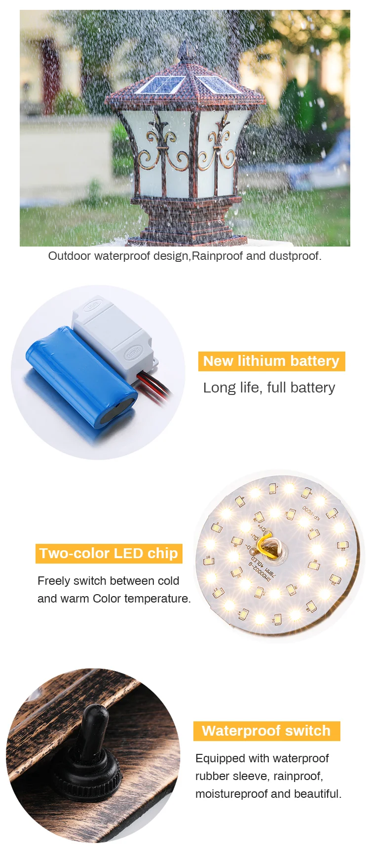 floor mounted traditional lantern solar power fence garden led post lights fixture outdoor fence 4x4 white top