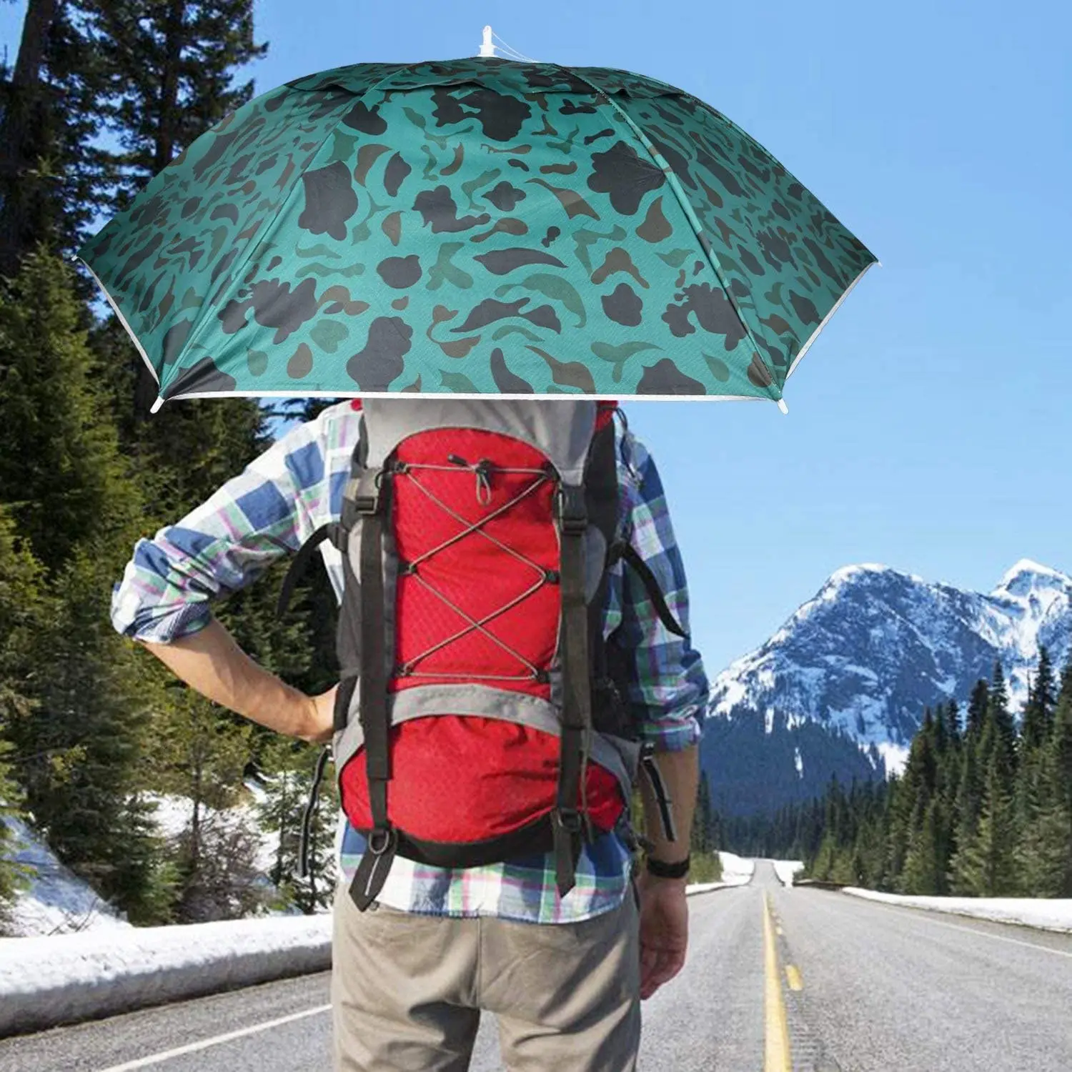 36'' Diameter Adjustable Fishing Gardening Folding  Headwear for the  rain Umbrella Hat for sale with logo