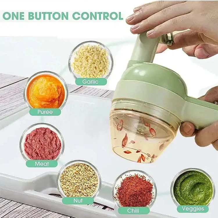 Kitchen Portable Electric Garlic Vegetable Chopper Handheld 4 In 1 Portable Electric Vegetable Cutter For Kitchen Accessories