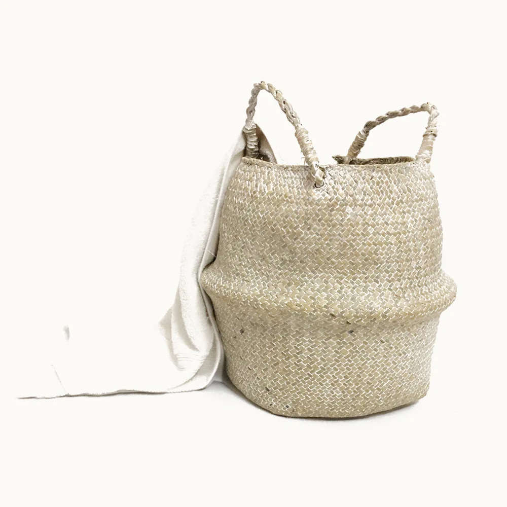 Wicker baskets Handmade seagrass woven basket flower pot simple folding storage basket