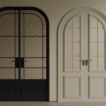 ALUFRONT Arched French Design Interior Modern Aluminium Waterproof Thermal Break Double Tempered Glass  French Doors