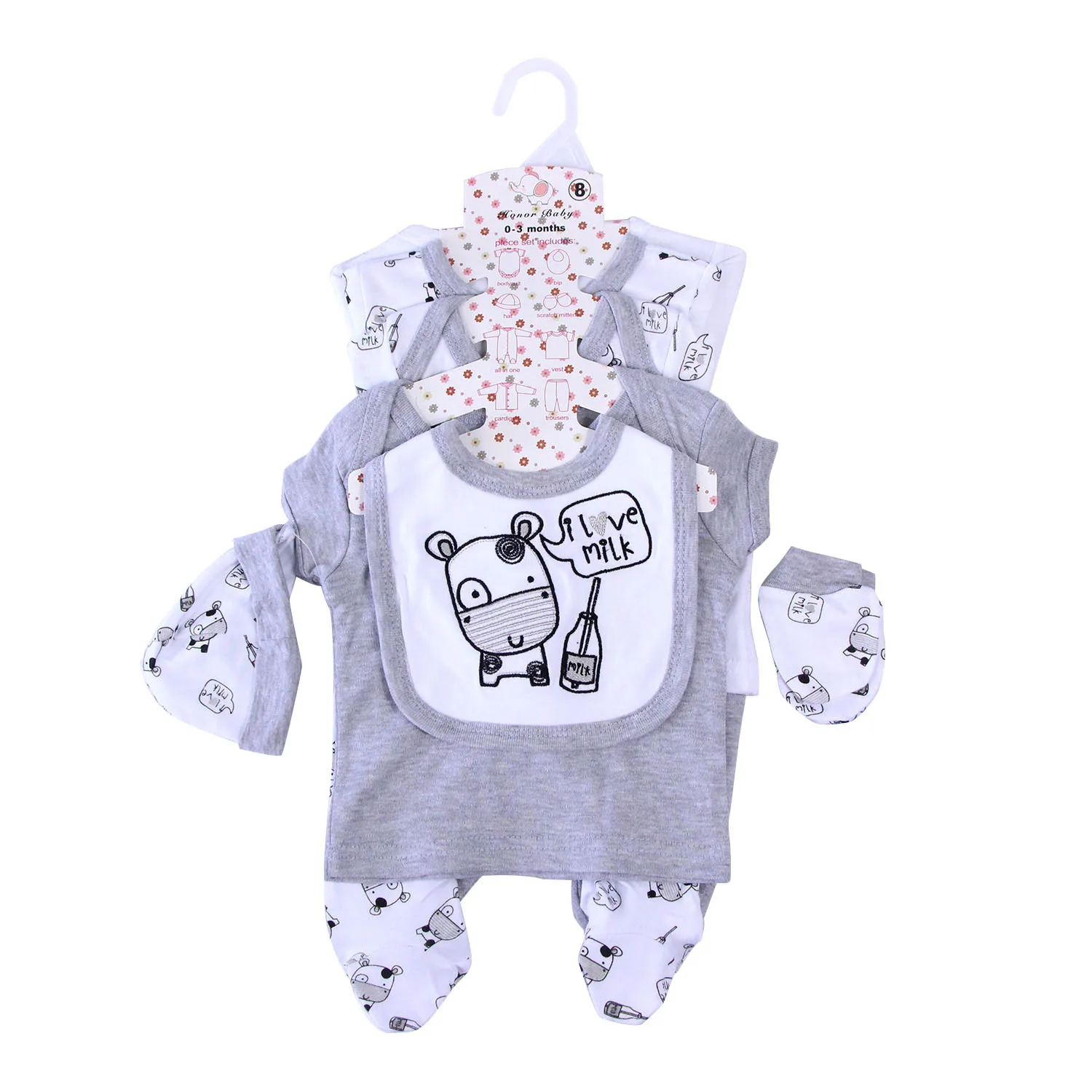 Summer hot sell organic cotton baby clothes romper newborn baby clothes sets in 8 pcs