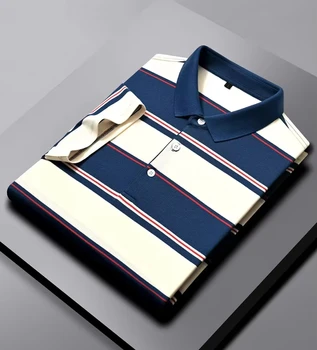 Fashion Stripes Luxury Polo Shirt Mens 100% Polyester Golf Apparel Mens T-Shirt Fashion Latest Design