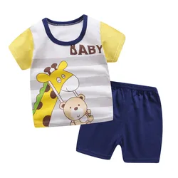 Hot Sale 100% Cotton Summer Clothes  for boys and girls sets Short Sleeve T-shirt two pieces Sportswear  Children clothings