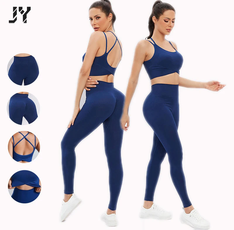 Supply Joyyoung Wholesale Custom Logo High Waist Yoga Wear Gym Fitness 2  Piece Set Legging Bra Woman Yoga Set