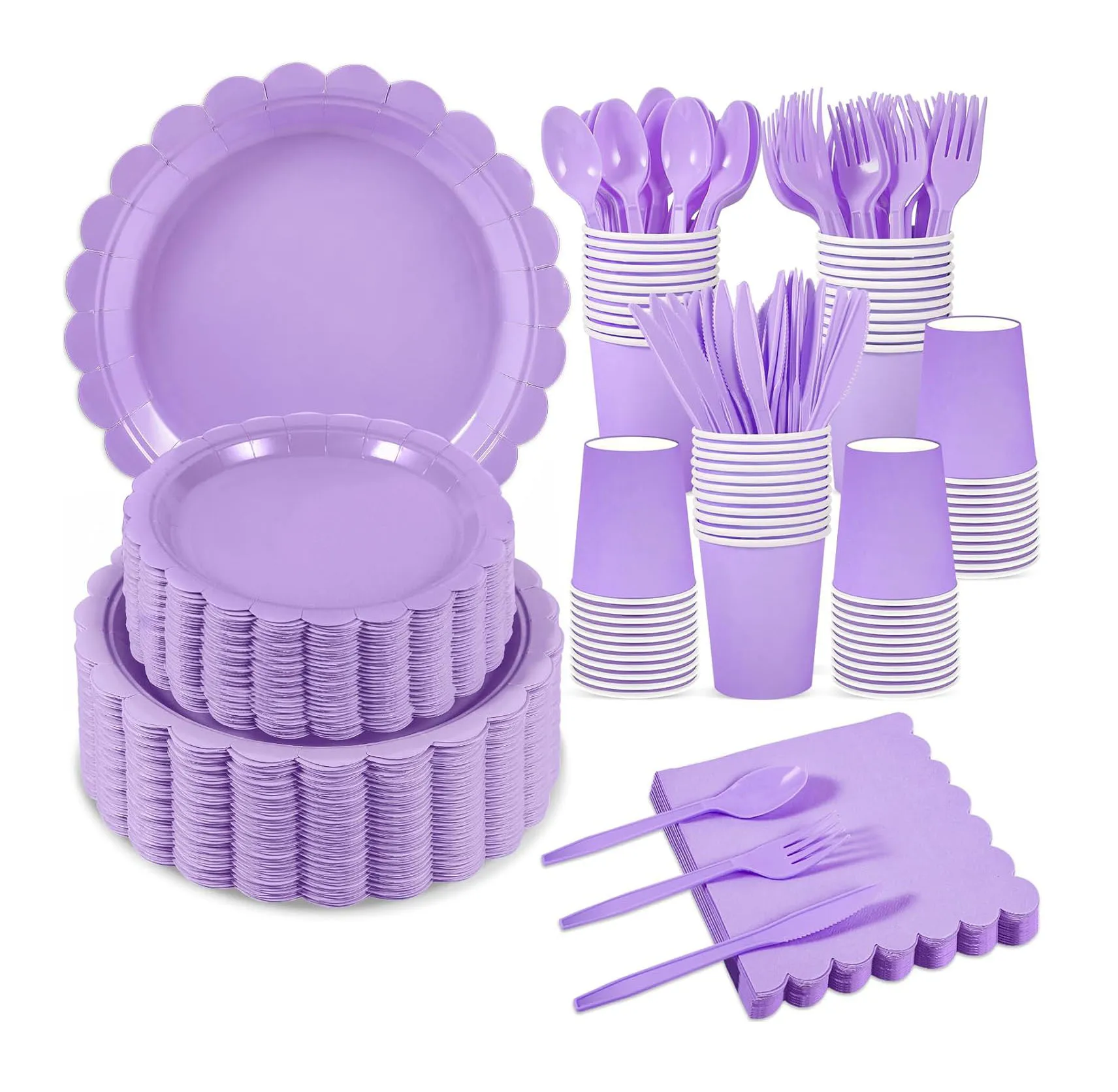 Solid color Party Tableware Set Purple Lace Edge Birthday Party Decorations Pure color Disposable Paper Plates And Cups