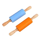 Roller 2 Pack Nonstick Surface Pizza Cookie Kids Silicone Rolling Pin Dough Roller Wooden Handle For Children