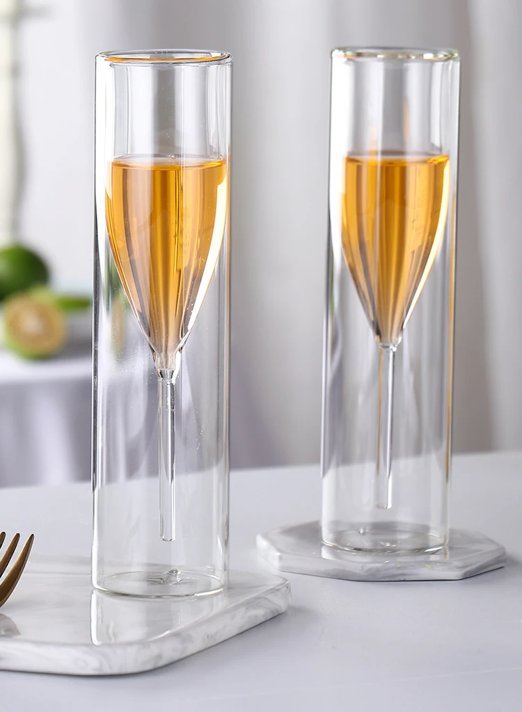110ml 4oz Crystal Bubble Double Wall Champagne Glasses Flutes Red Drinking Glass Dropship Top
