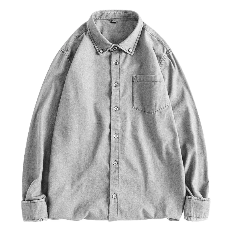 Denim Shirts Men Casual Light Wash Long Sleeve Denim Jeans Shirt supplier