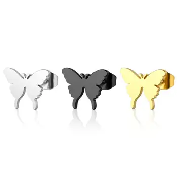 Elegant Real Steel Gold Silver 925 Small Sparkly Butterfly Wing Stud Earrings