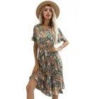 Dress Long Best Seller Essential Women Print Causal Pleat Dress Summer Long Sleeve Chiffon Pleated Dress