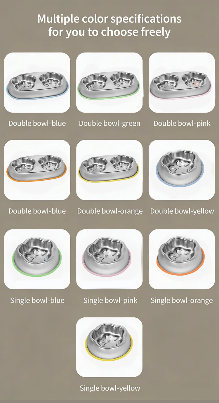 304 Stainless Steel Cute Cat Paw Shaped Pet Slow Feeder Bowl Double Bowl for Food and Water Anti Slip Anti Tipping Easy to Clean details