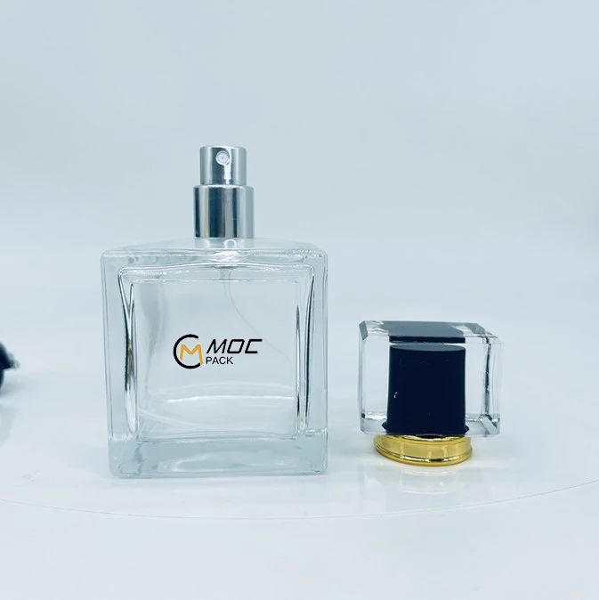 product stock 100ml  square transparent glass perfume bottle bayonet spray empty bottle with crimp neck acrylic cap-26