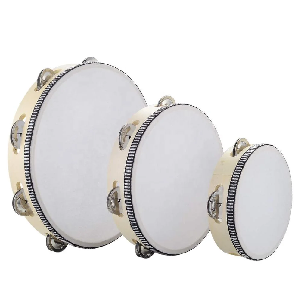 10 inch Tambourine for adults 10 inch Hand Held Drum Bell Birch Metal Jingles Percussion Gift Musical Educational Instrument for Church KTV Party 