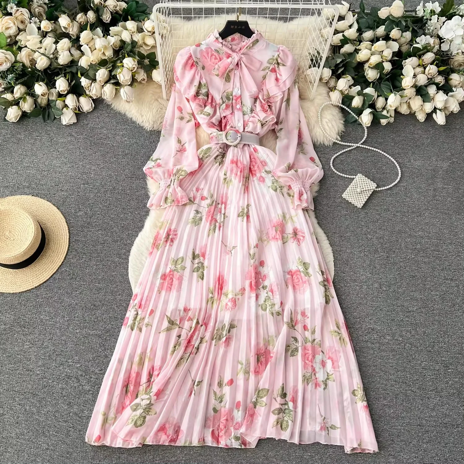 Womens Summer Dresses Crewneck Short Sleeve Waist Tie Ruffle Casual Chiffon A-Line Swing Mini Dress