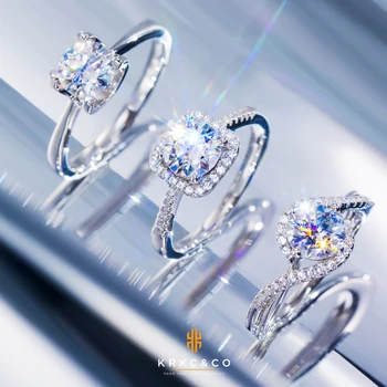 KRKC Solitaire Cluster Heart wedding bands 1/2 1 CT 925 Sterling Silver VVS1 Diamond Moissanite Engagement Rings for Women