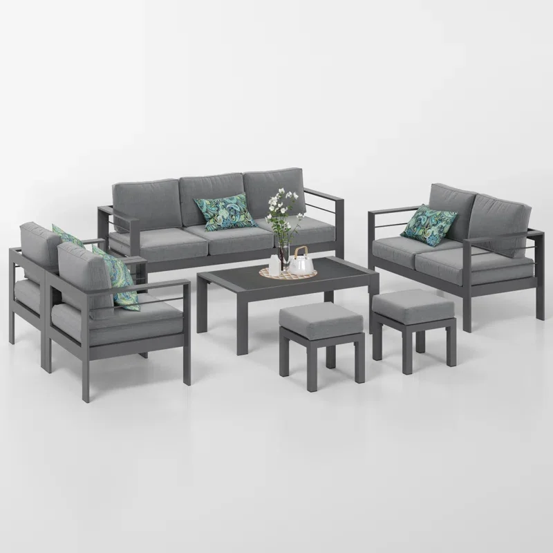 product 9 persons factory luxury sectional patio coffee set aluminum couch outdoor furniture garden sofas group corner sofa-7