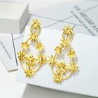 Large Earrings Earrings 2021 New Spring Long Fashion Large 24k Gold Plated Multiple Sun Flower Brass Drop Earrings