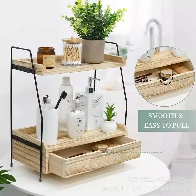 Custom Modern Single Folding Standing Type Metal Organizer 2-Tier Wood Furniture Cabinets Clothing Spices 2-in-1 Double Storage