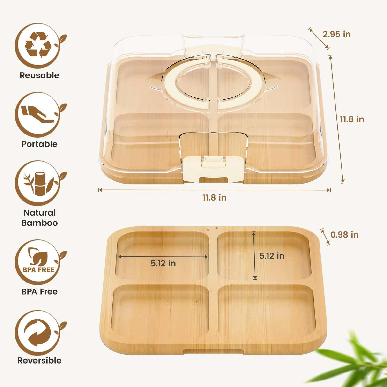 product zc customized serving tray compartments container platter kitchen cheese board with clear lid-3