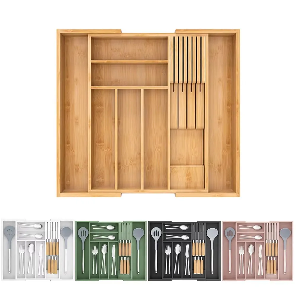 product five colors expandable cutlery rack tray cutlery drawer organizer adjustable wooden drawer organizer separate storage kitchen-2
