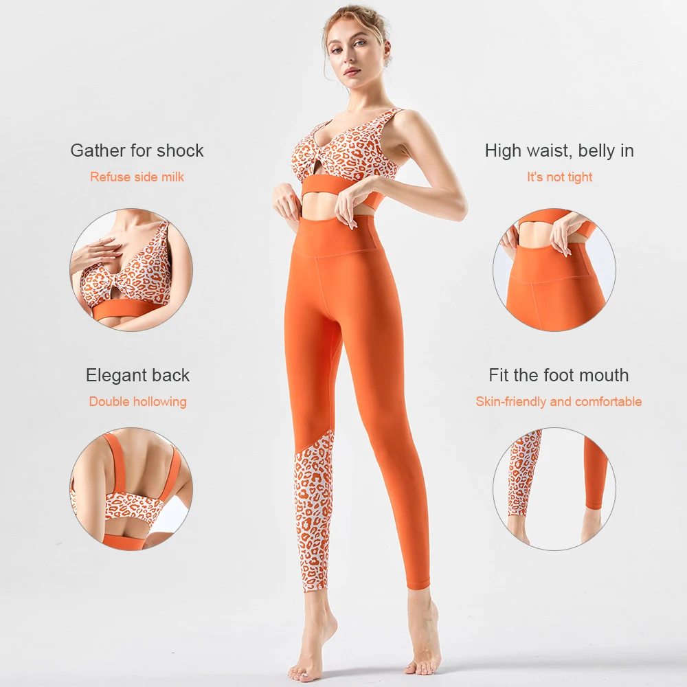 Hot Sell Leopard Print Sexy High-Waisted Fashion Running Wear Yoga Outfits Woman Fitness Sets 2023