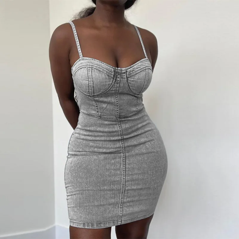 Fashion Sleeveless Maxi Denim Women's Clothing Summer Bodycon Imitated Shredded Plus Szie Jean Dress details