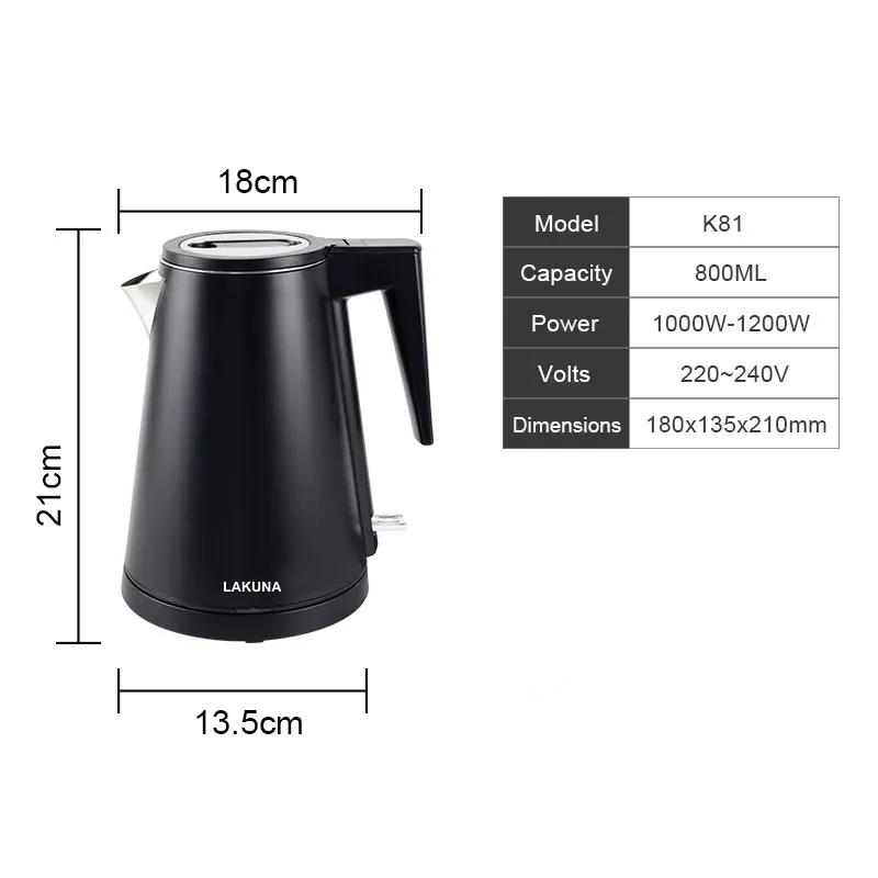 Hotel Electric Kettle 0.8L Smart Control Steel Automatic Power-Off Stainless Steel Electric Kettle