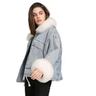 Women Coat Women Faux Fur Coat Customized Ladies Faux Fur Collar Washed Women Winter Coat Jeans Denim Jacket