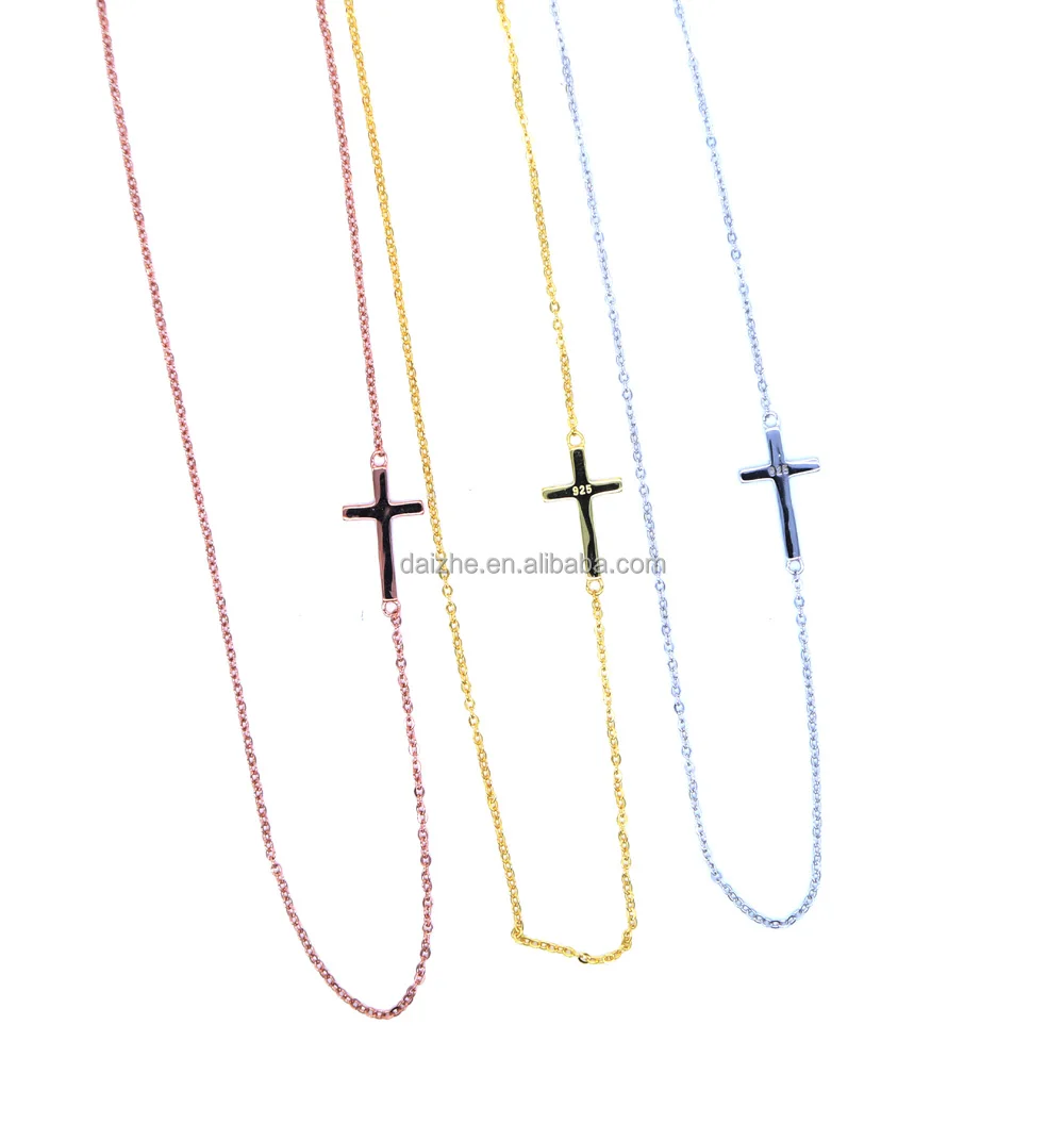 Sterling Silver Dainty Stunning Minimal Delicate Cross Sideway