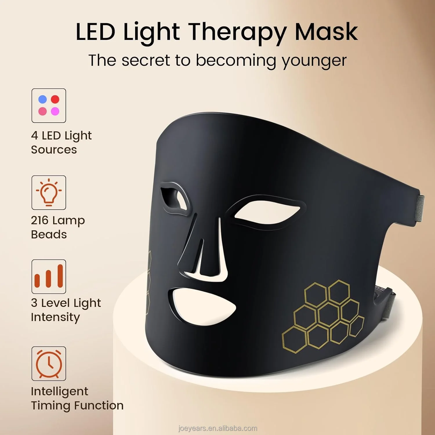 LED Photon Beauty Mask Instrument 216pcs LED Beads Facial Beauty Mask Infrared Red Light Therapy Face Mask