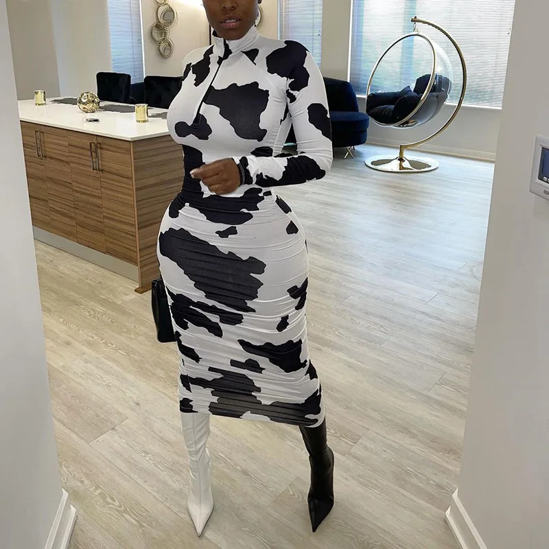 Zipper Bodycon Dress Autumn Long Sleeve 