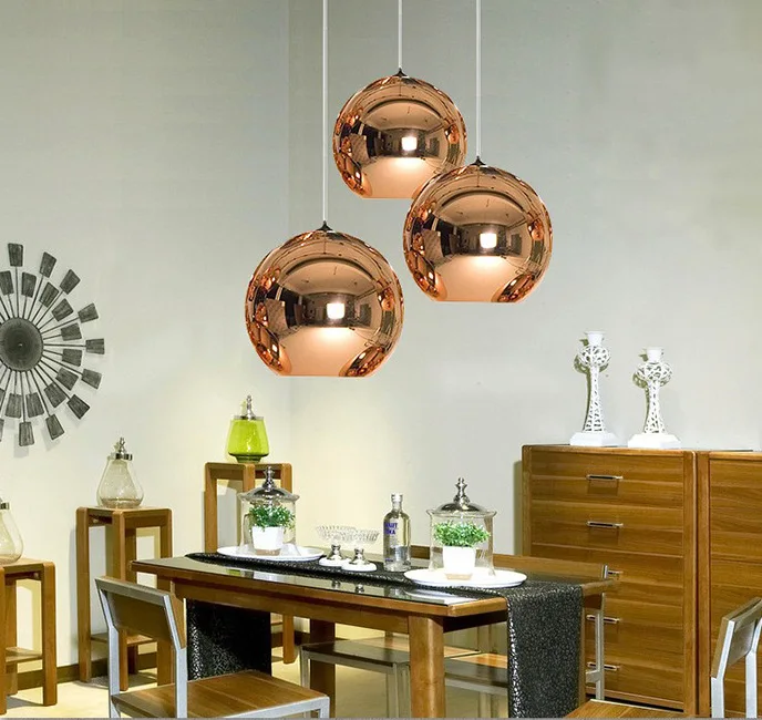Modern Decoration Mirror Glass Ball Light Gold Brass Lighting Pendant Lamp