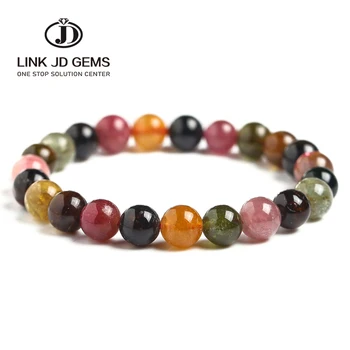 High Quality Natural Gemstone Bracelet Raw Beads Bracelets rainbow multi color Tourmaline Bracelet