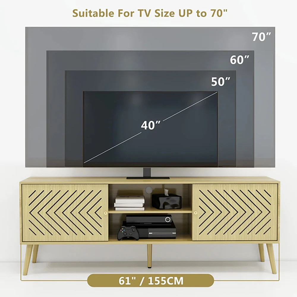 Mid Century Modern TV Stand for TVs up to 70 Inch Wooden Entertainment Center with Sliding Doors for Living Room Furniture factory